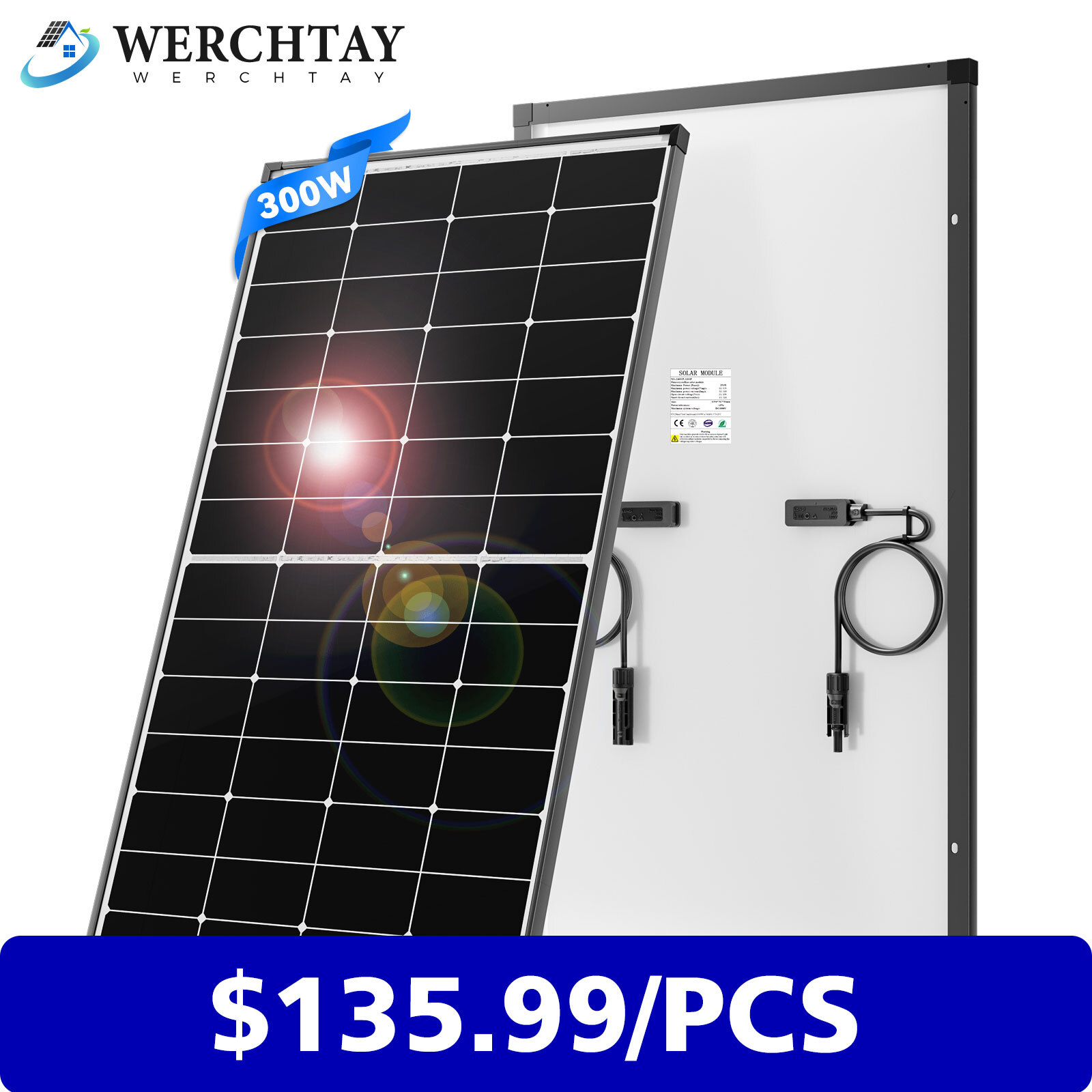 300W 12V Monocrystalline Solar Panel RV Home Camping Off Grid Caravan Boat Power gallery