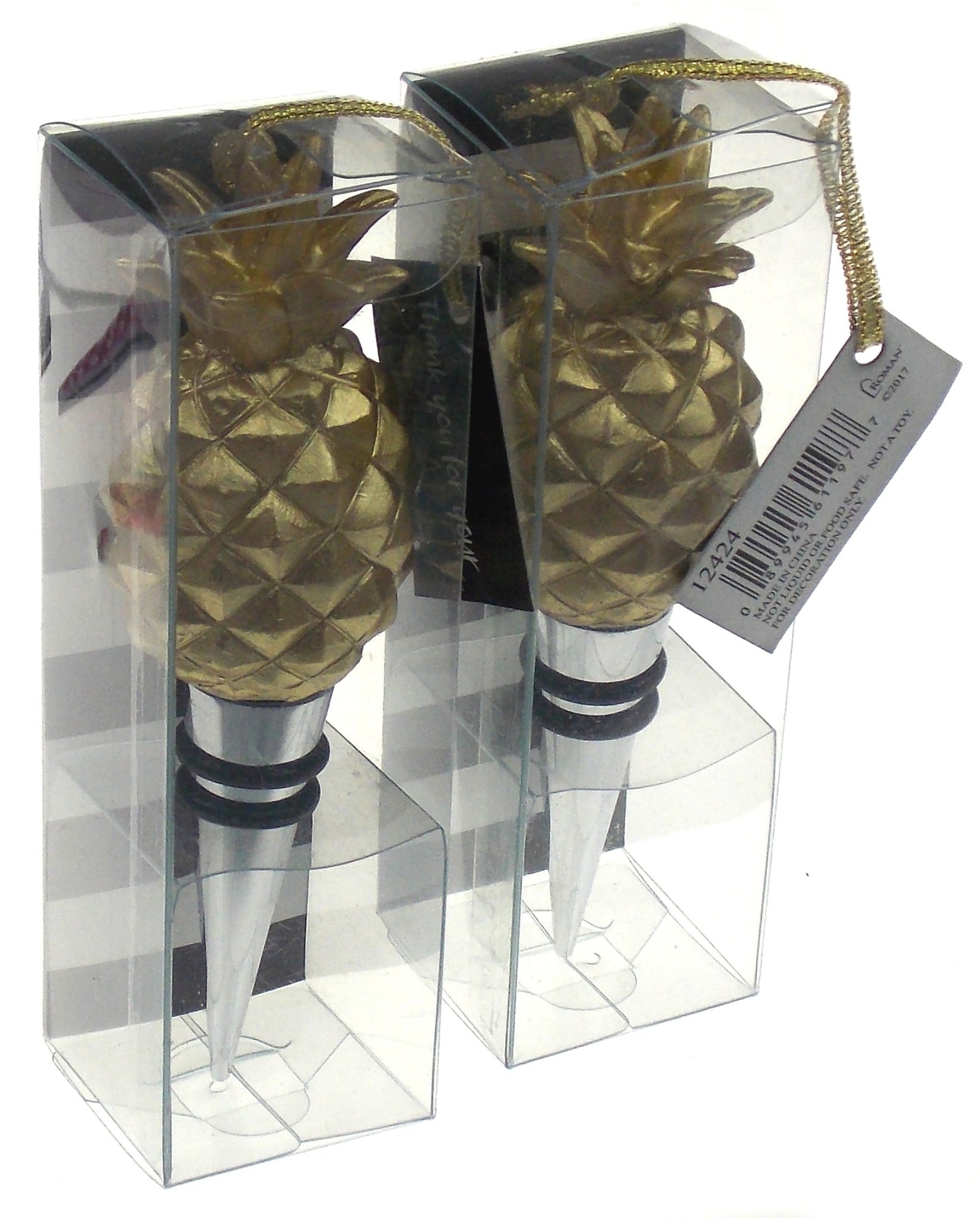 Roman Gold Pineapple Bottle Stopper Lot 2 Metal Gift gallery