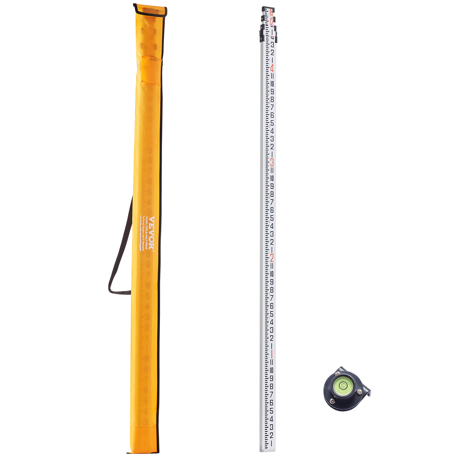 VEVOR Measuring Rod 16-Feet/8ths 4 Sections Telescopic Grade Rod 1/8in w/ Bag gallery