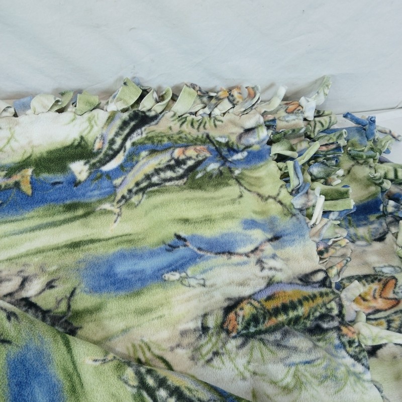 FISHING PATTERN DOUBLE SIDED HAND TIE FLEECE ANTI PILL THROW BLANKET 48 X 92 BIG gallery