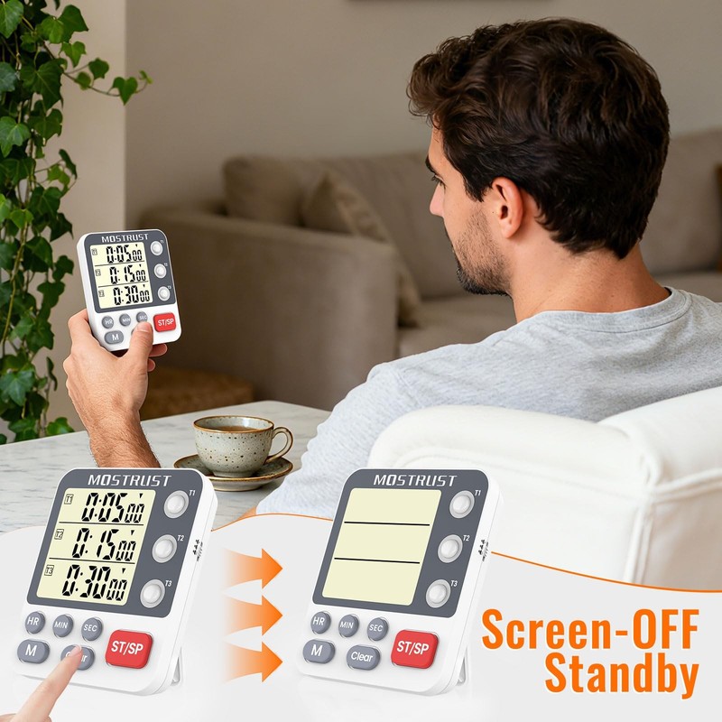 MOSTRUST Digital Dual Kitchen Timer, 3 Channels Countdown Triple Timer for Co... gallery