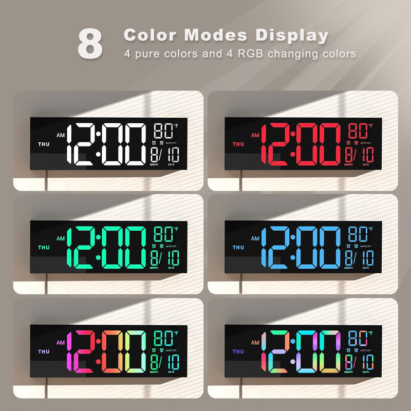 16" Large Digital Wall Mount Clock, Count down Timer, Alarm, Big LED, 8 RGB Colo gallery