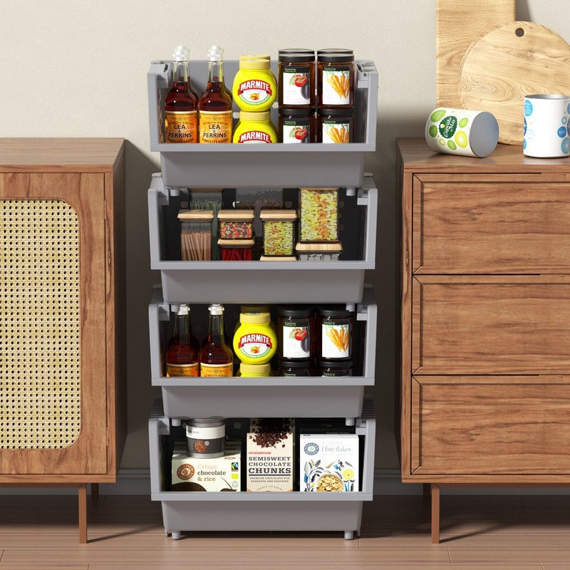 Kekow 4-Pack Stackable Storage Bins for Pantry Plastic Organizing Basket Gray gallery