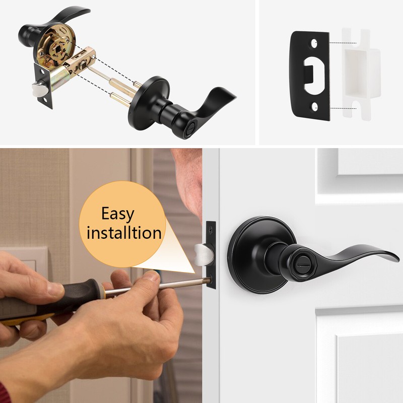 Probrico Matte Black Front Door Handle Entry Lock Set Door Levers Deadbolt Locks gallery