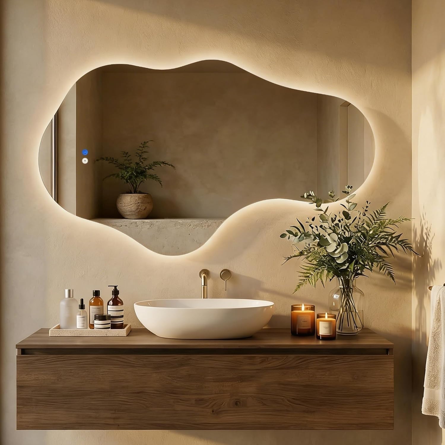 Irregular LED Bathroom Mirror with Lights, Backlit Vanity Mirror for Wall, Asymm gallery