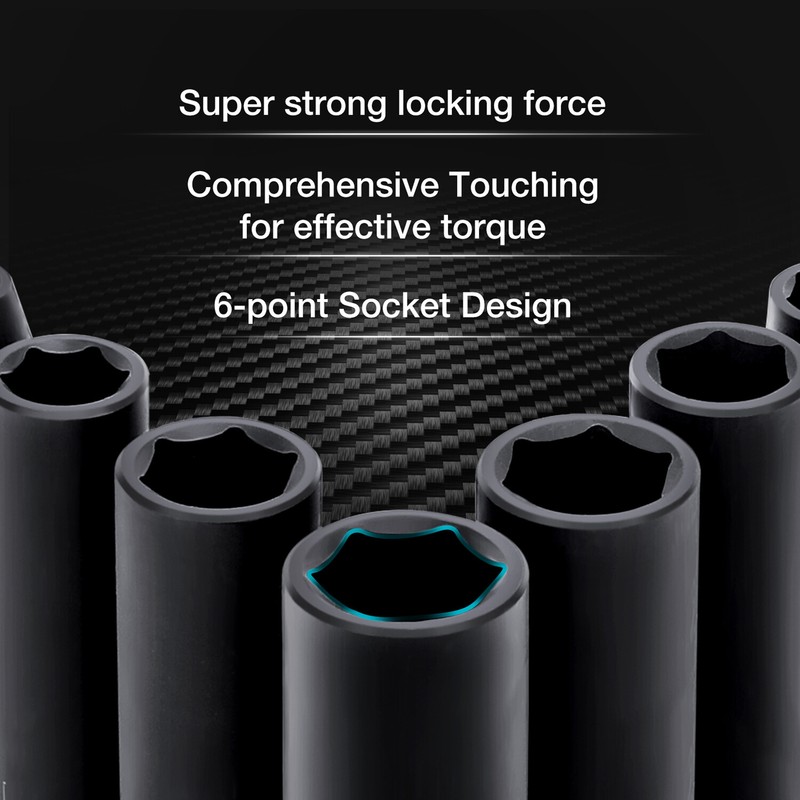DURATECH 55-Pieces 1/2" Impact Socket Set Deep Impact Sockets SAE Metric 6 Point gallery