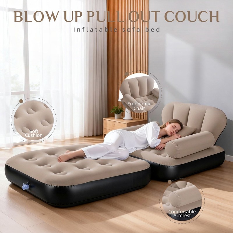 Inflatable Sofa Bed,5-in-1Foldable Thickened Flocked PVC Blow up Sofa with2Pumps gallery