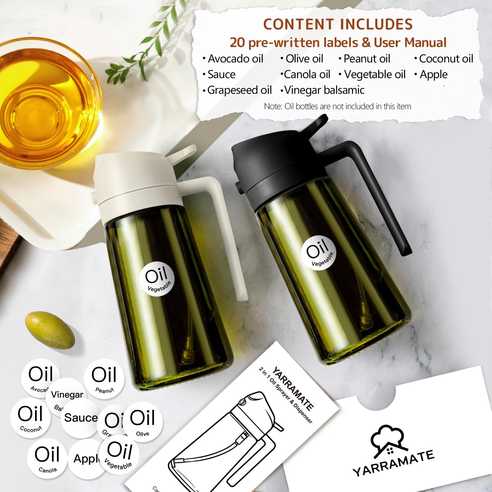 20 Labels for Oil Dispenser & Installation Guide, Stickers for Olive Oil, Sau... gallery