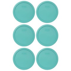 Pyrex 7402-PC Turquoise Round Plastic Food Storage Replacement Cover (6-Pack)
