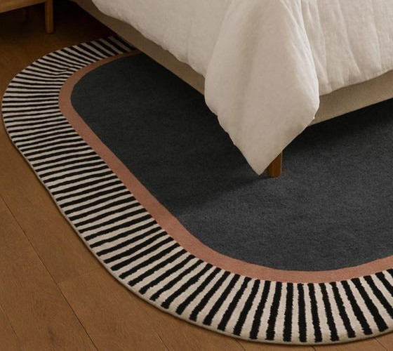 Modern Oval Wool Area Rug, Handmade Scandinavian Carpet, Minimalist Living Room gallery