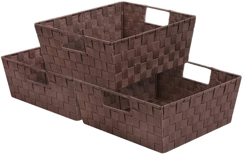 3 Pack Woven Basket Bin Set - Stackable Shelf Storage Tote Baskets with Handles gallery