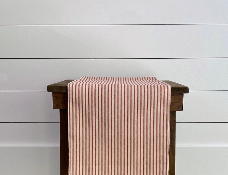 Red Ticking Stripe Table Runner Christmas Home Decor Centerpiece Vintage Linens gallery