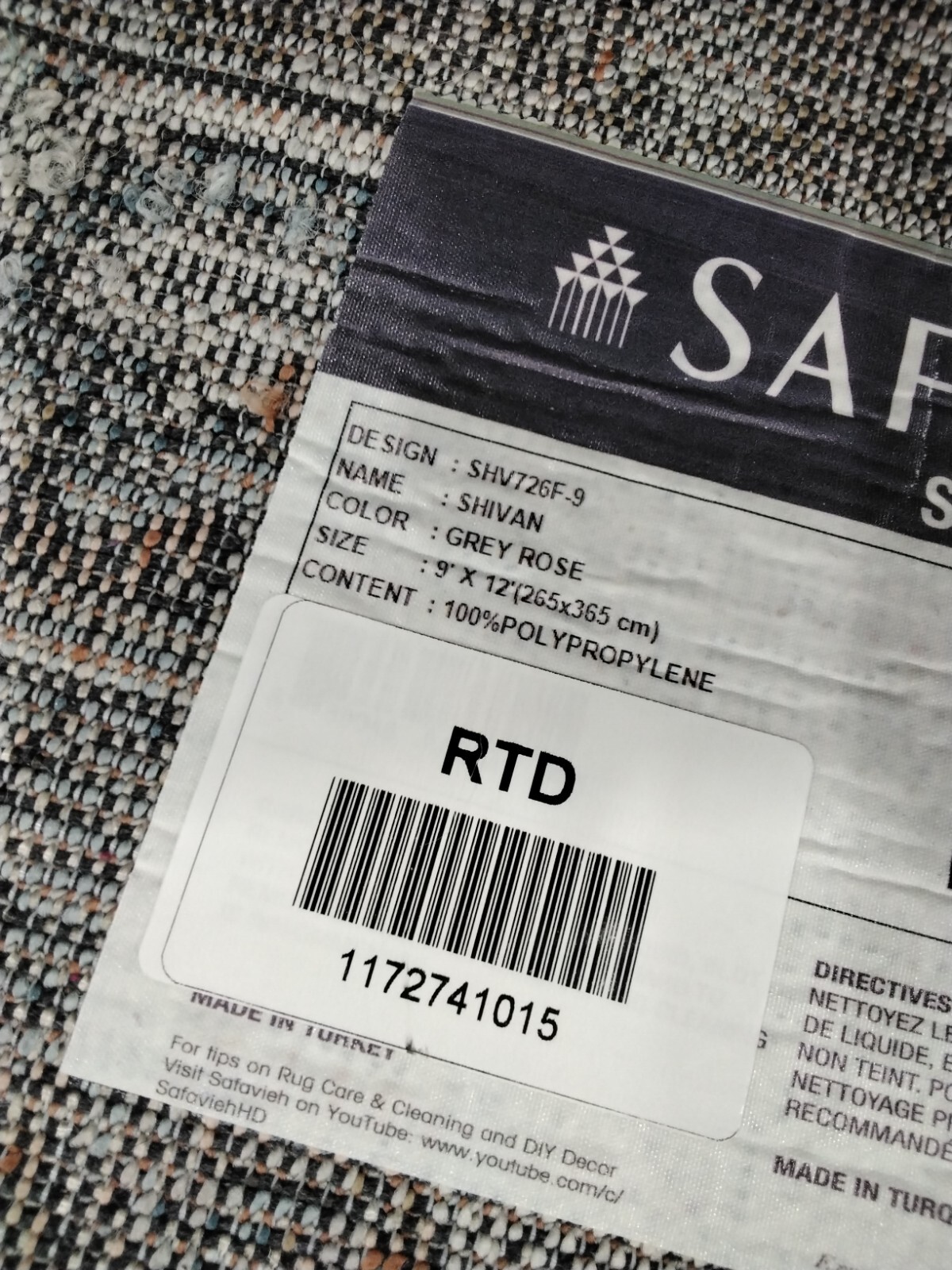 GREY / ROSE 9' X 12' Back Stain Rug, Reduced Price 1172741015 SHV726F-9 gallery