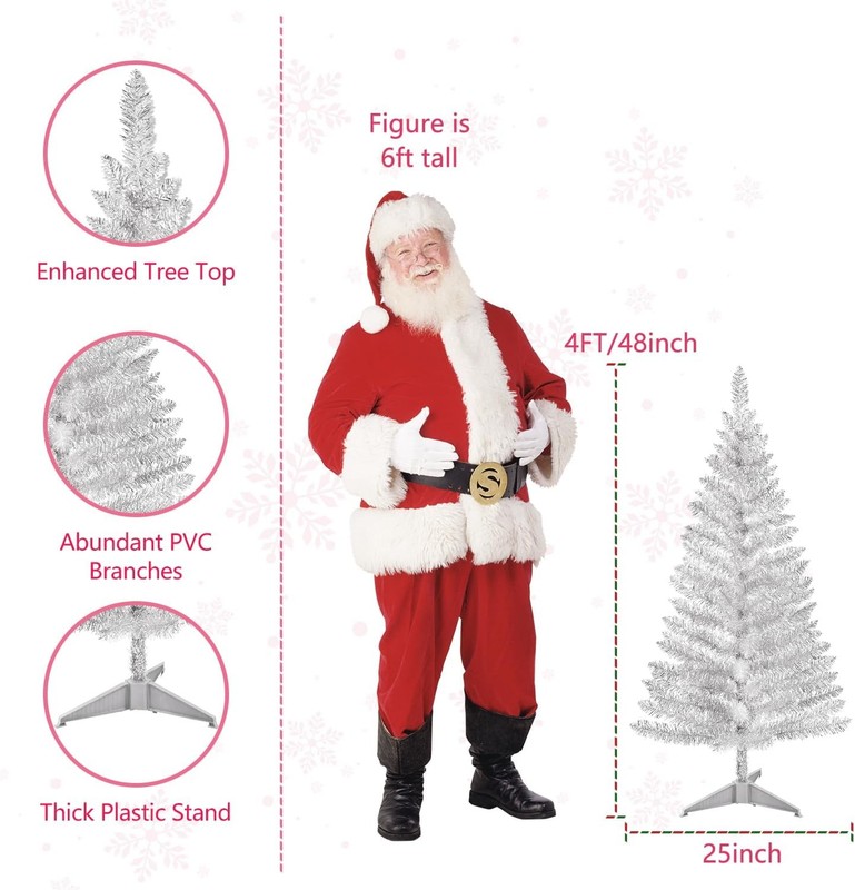 4FT Small Artificial Christmas Tree Silver Sequin Leave Vintage Style PartyDecor gallery
