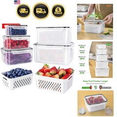 Fruit Container Set Large Food Storage Containers with Colander 5pcs