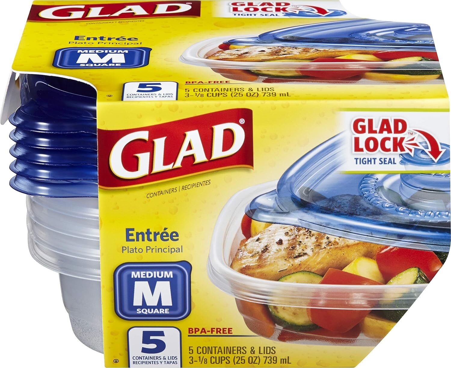 Glad Medium Square Food Storage Containers, (25 Oz) -5 Count, Standard gallery
