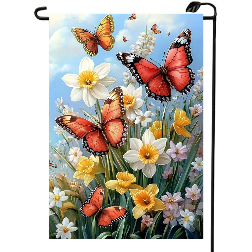 Spring Summer Garden Flag 12x18 Double Sided, Small Burlap Outdoor Butterfly ... gallery