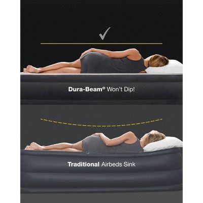 INTEX ELEVATED 18" PILLOW REST QUEEN AIR MATTRESS, INTERNAL PUMP, OFF-WHITE/BLUE gallery