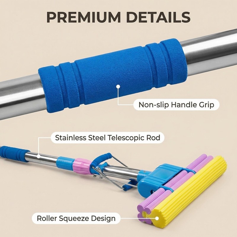 Sponge Mop with Extendable Stainless Steel Handle Absorbent for Bathroom Kitchen gallery