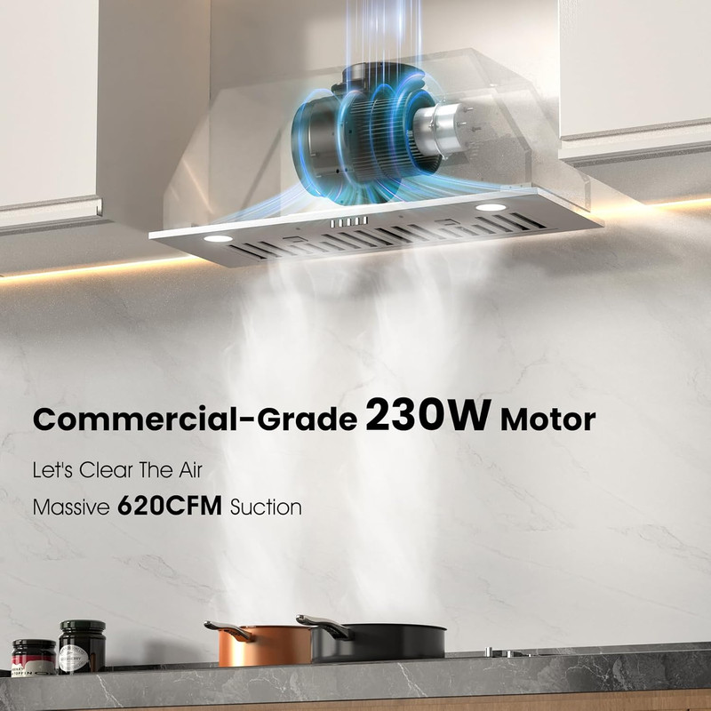 30" Range Hood Insert - 620CFM, LED, Ducted/Ductless, Complete Exhaust Kit gallery