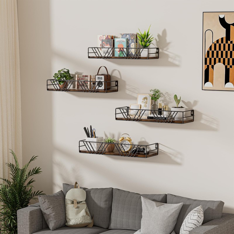 Floating Shelves for Wall, 4 Sets Rustic Wall Mounted Shelves with Metal Fram... gallery