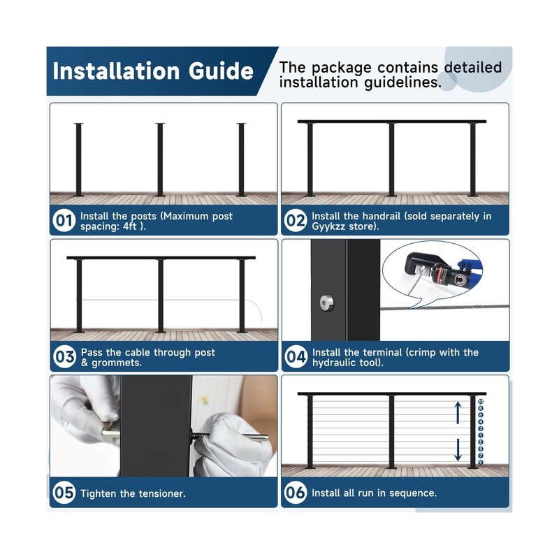 One-Stop Cable Railing Post Kit, 5 Pack Level Drilled Line Post 36", Fixed To... gallery