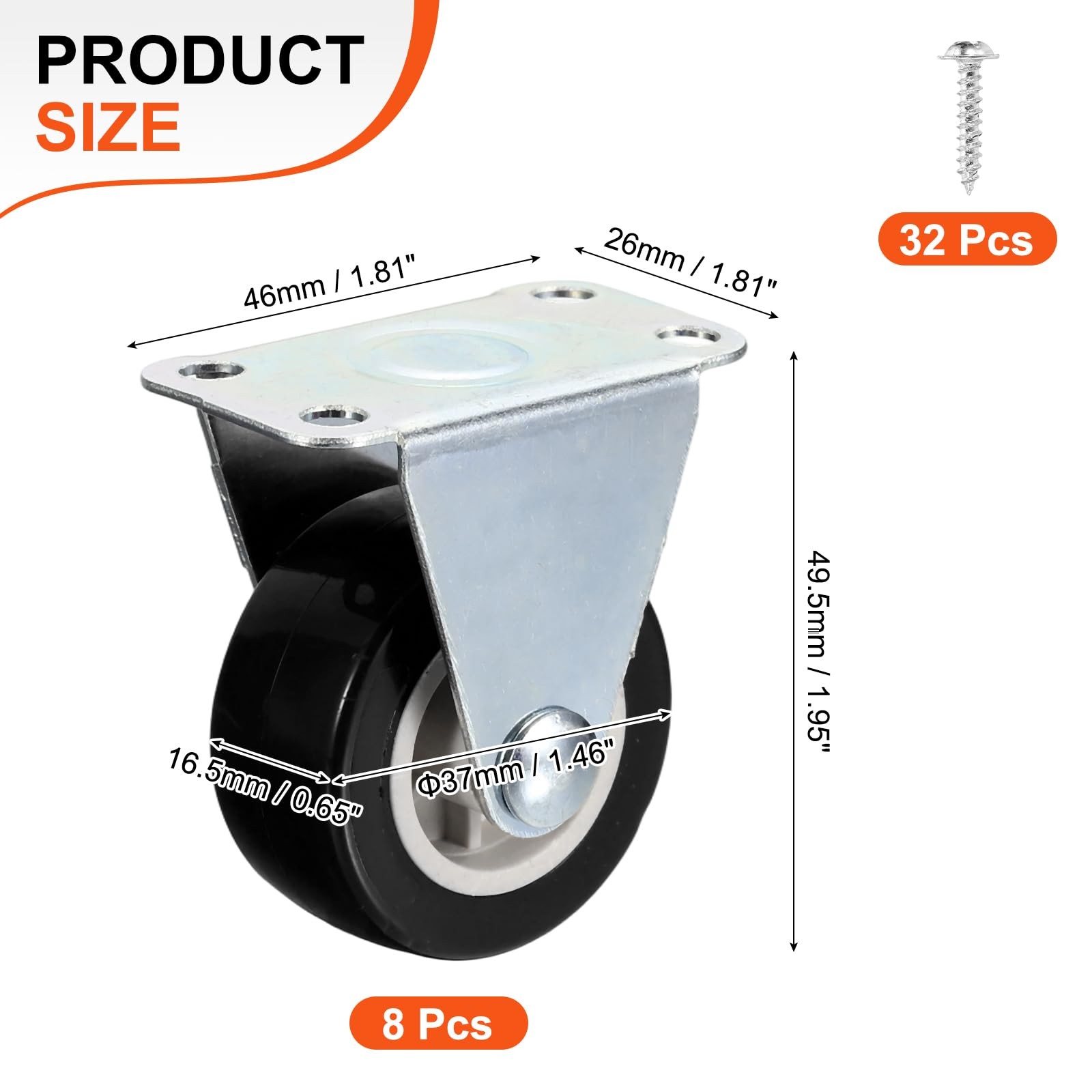 8pcs Rigid Caster Wheels (1.5 Inch) - PVC Non-Swivel Top Plates Castors for F... gallery