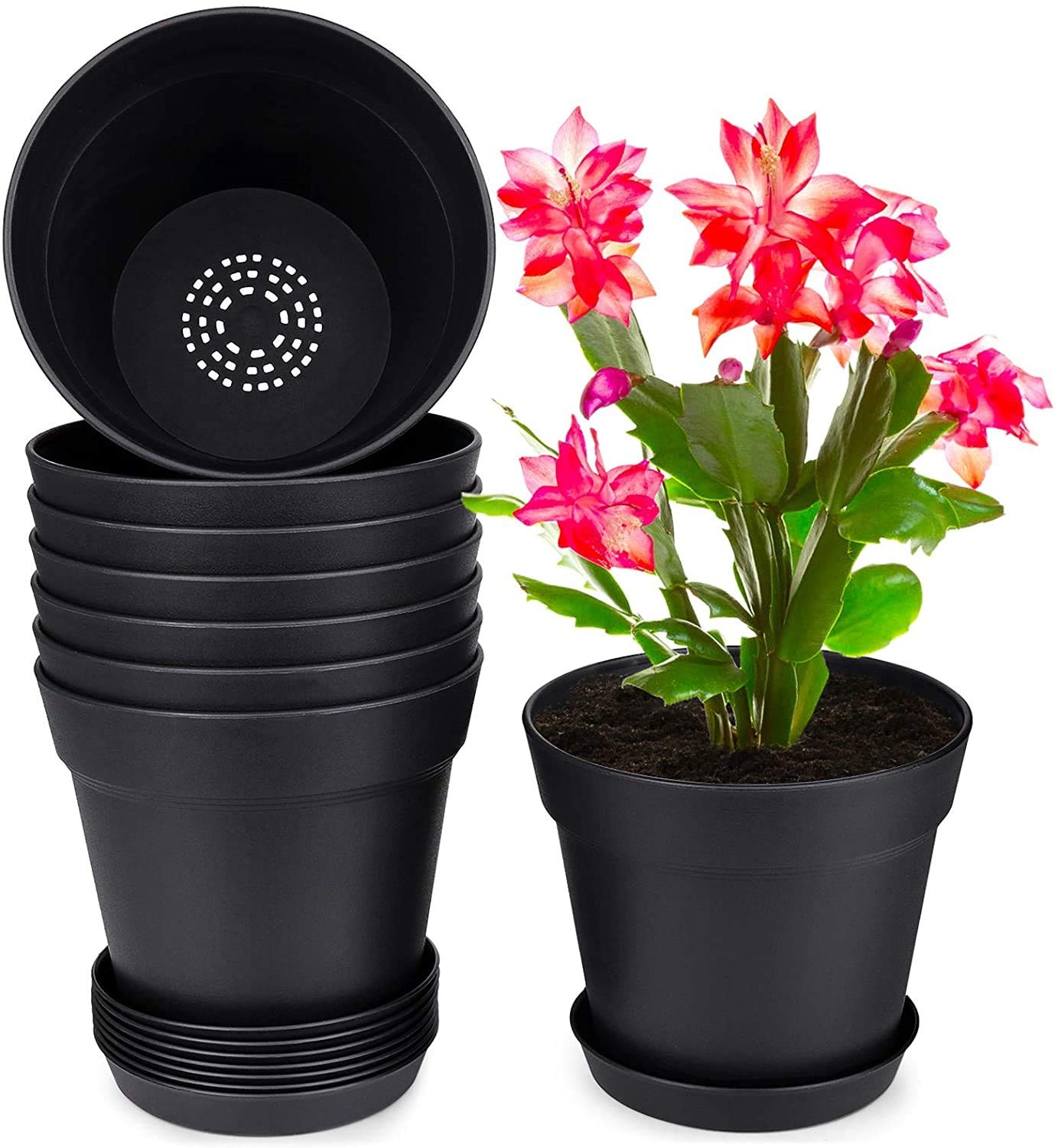 Pots for Plants, 8 Pcs 7.5 Inch Plastic Planters with Multiple Drainage Holes... gallery