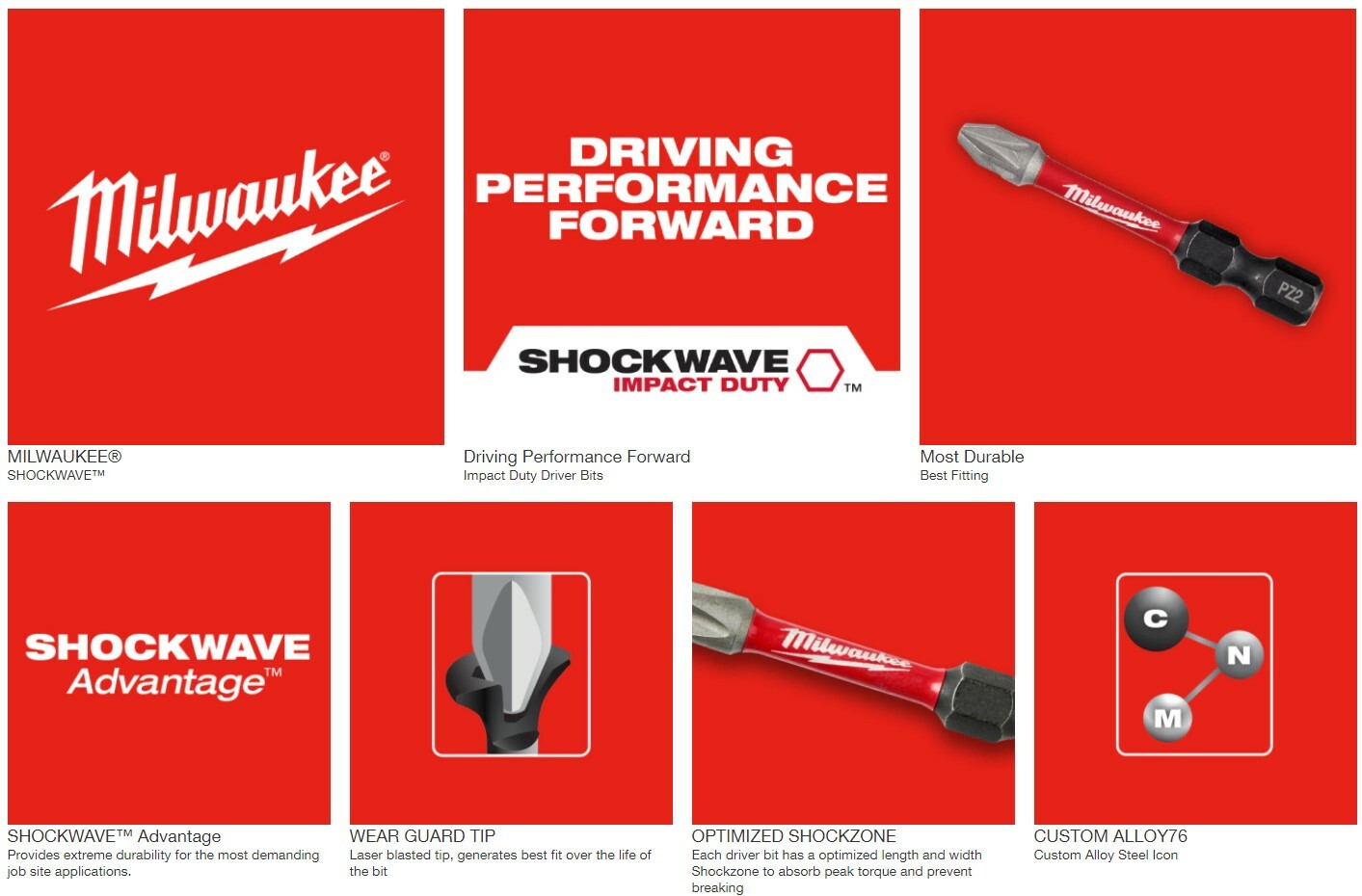 Milwaukee Shockwave Impact Driver Bit -All Sizes- PH TORX SQ HEX PZ SL ECX HL gallery