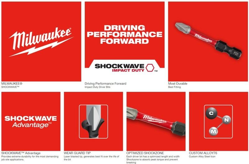 Milwaukee Shockwave Impact Driver Bit -All Sizes- PH TORX SQ HEX PZ SL ECX HL gallery