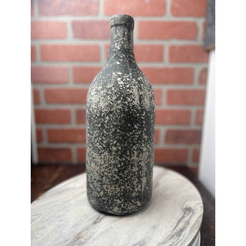 Bottle Vase, Heavy Ceramic Texture, Rustic Farmhouse, Distressed Stone Look gallery