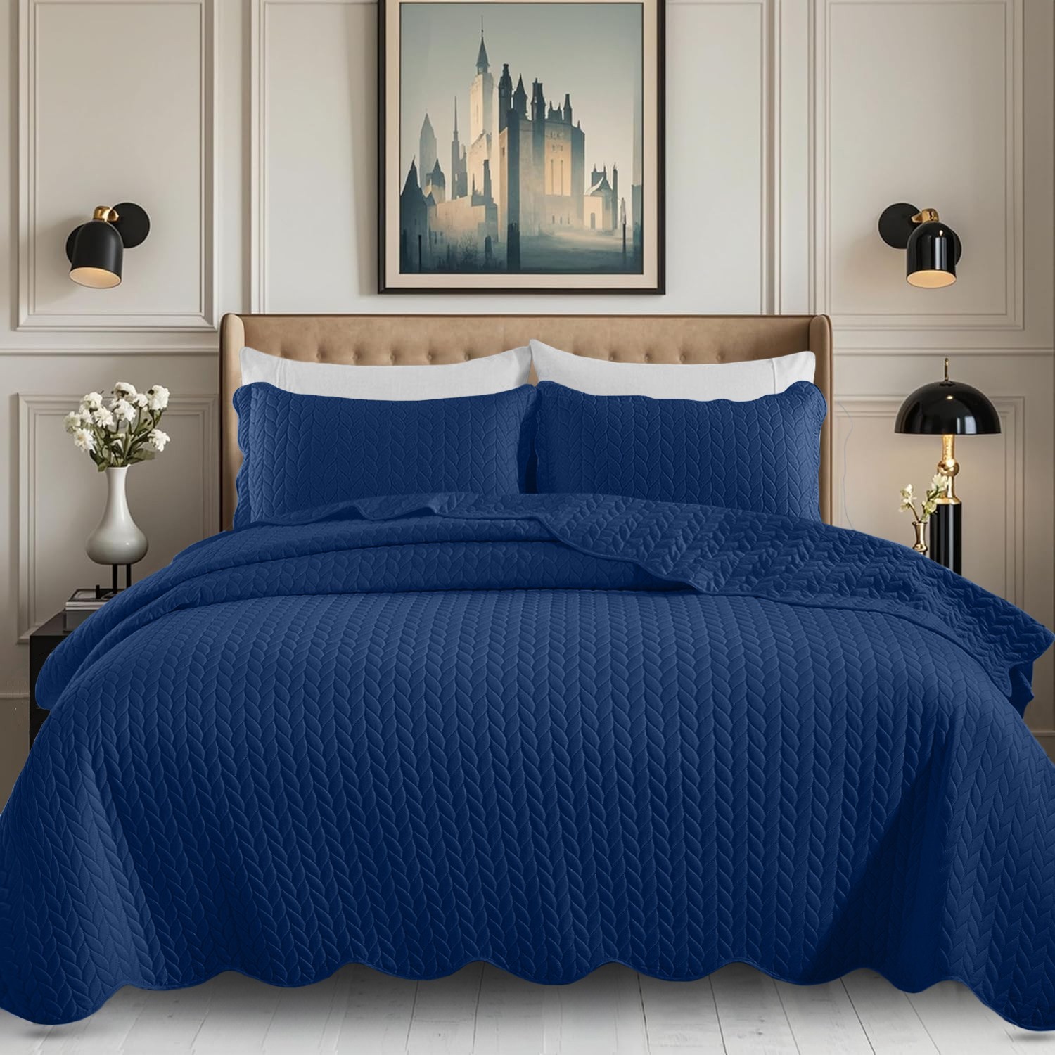 Modern Quilted Bedspread Reversible Velvet Coverlet Set Soft Quilt Comforter gallery