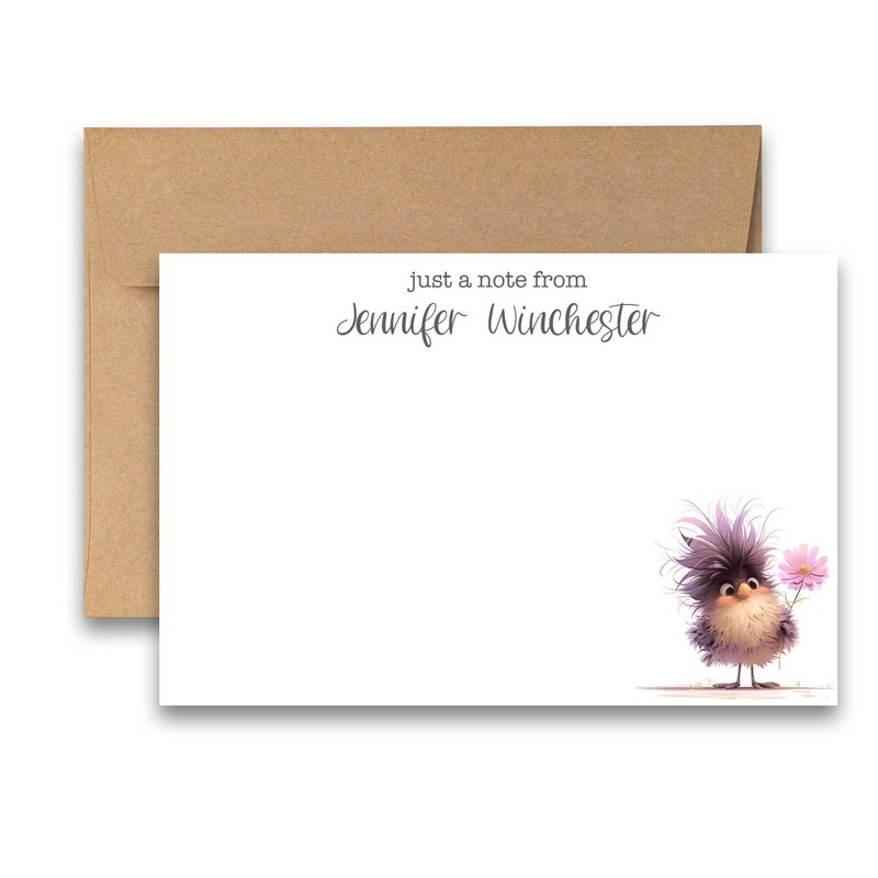 12 PERSONALIZED Flat Note card Cute Stationery with Envelopes - Adorable Birds gallery