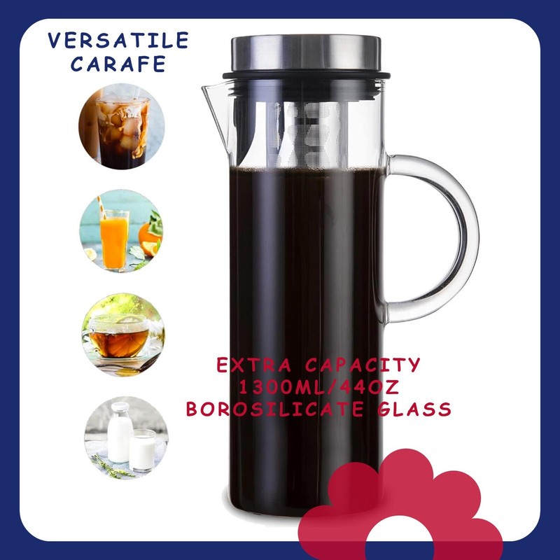 Cold brew coffee maker Kettle hot tea brewer infuser stainless filter large 44oz gallery
