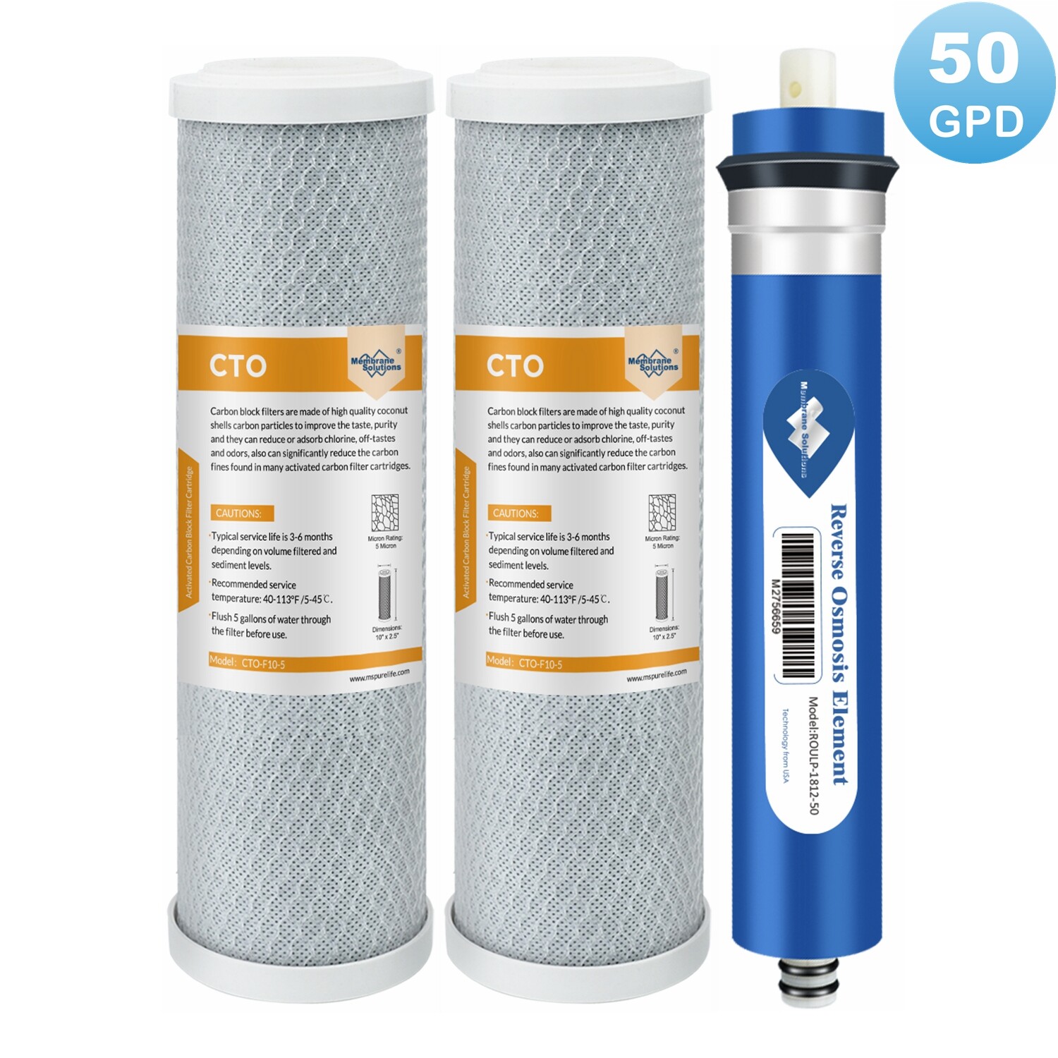 50 GPD RO Membrane Carbon Water Filter Cartridges Set for GE FX12P FX12M GXRM10G gallery