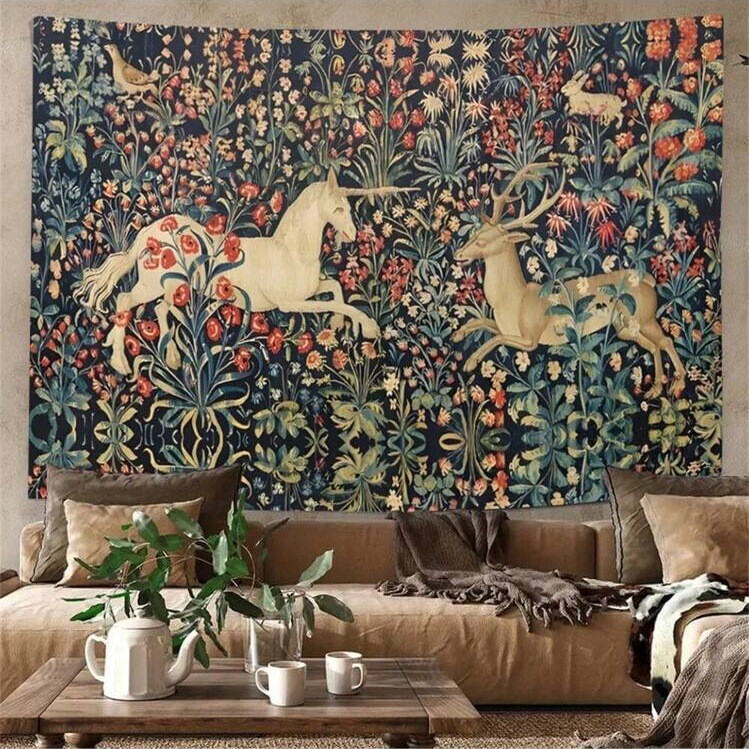 Extra Large Tapestry Wall Hanging Art Poster Background Medieval Revival Deer gallery