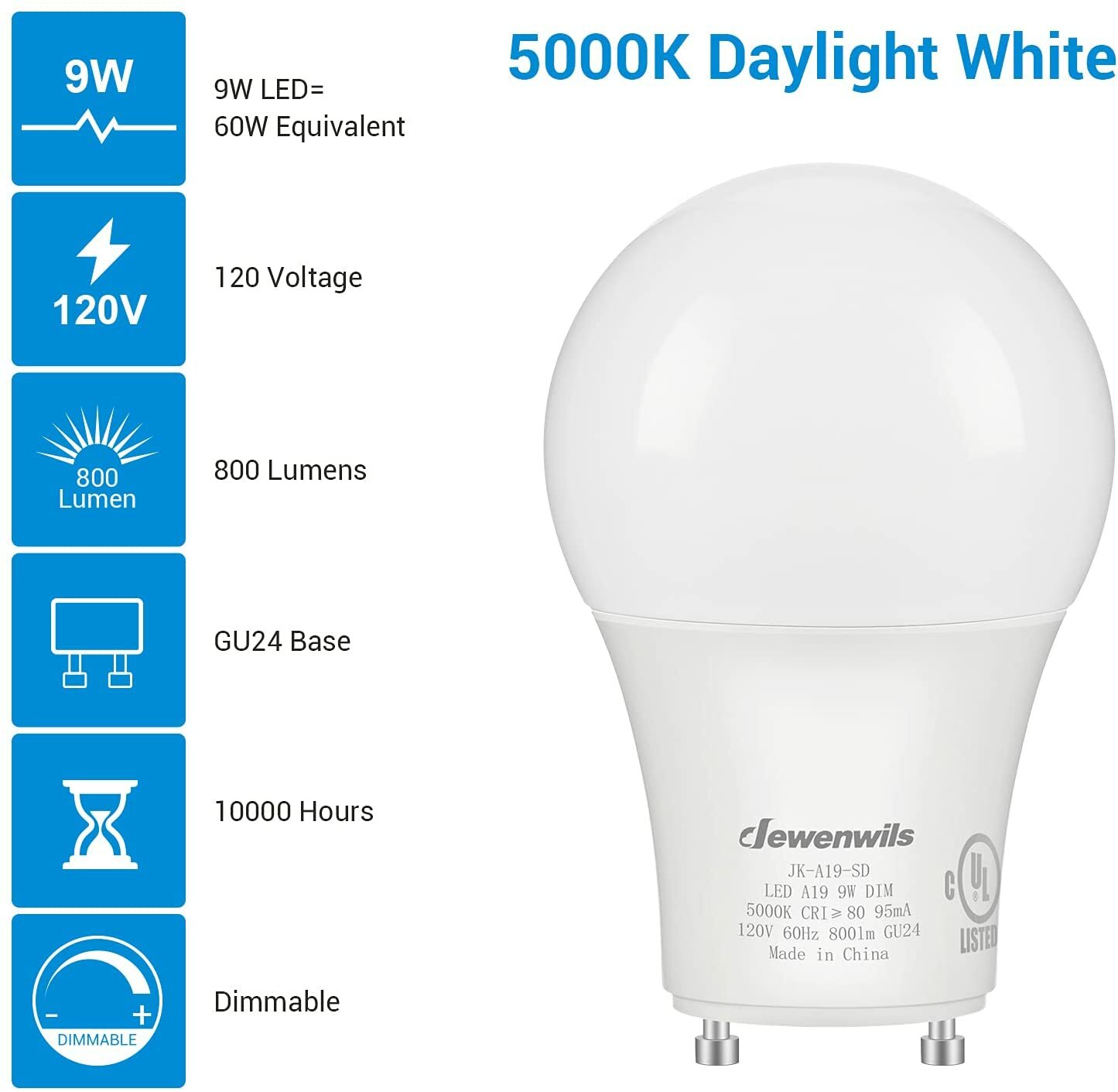 DEWENWILS 2 Prong Light Bulbs Dimmable GU24 LED Light Bulb 5000K Daylight 4Pack gallery
