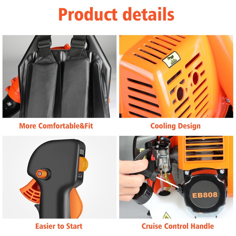 43CC 2-Stroke Backpack Leaf Blower Gas Powered Snow Blower 665CFM 7500r/min gallery