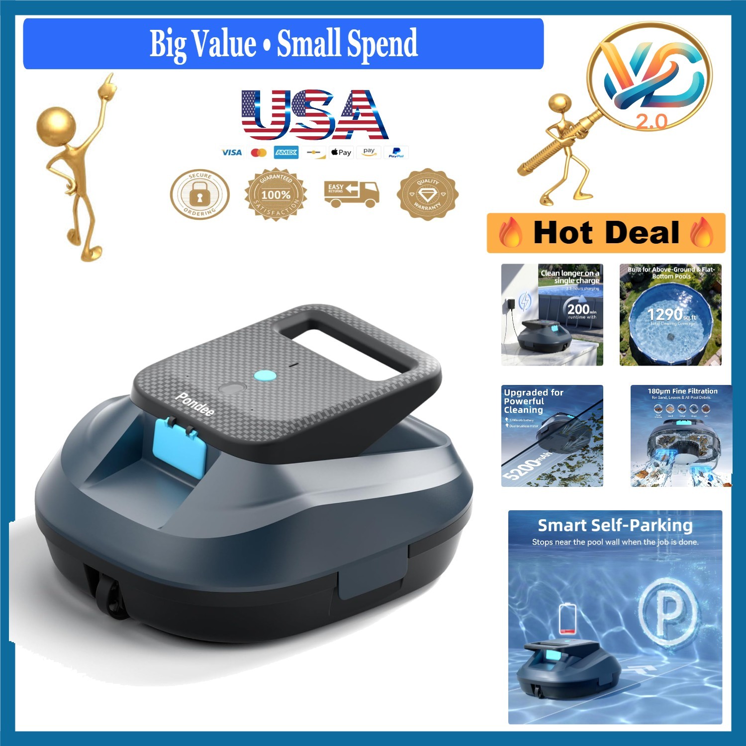 2026 X2 Robotic Pool Vacuum Cordless Cleaner 200-Minutes Runtime gallery