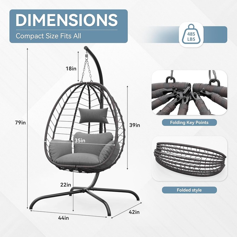 Foldable Wicker Hammock Chair, 485LBS Capacity, UV-Resistant gallery