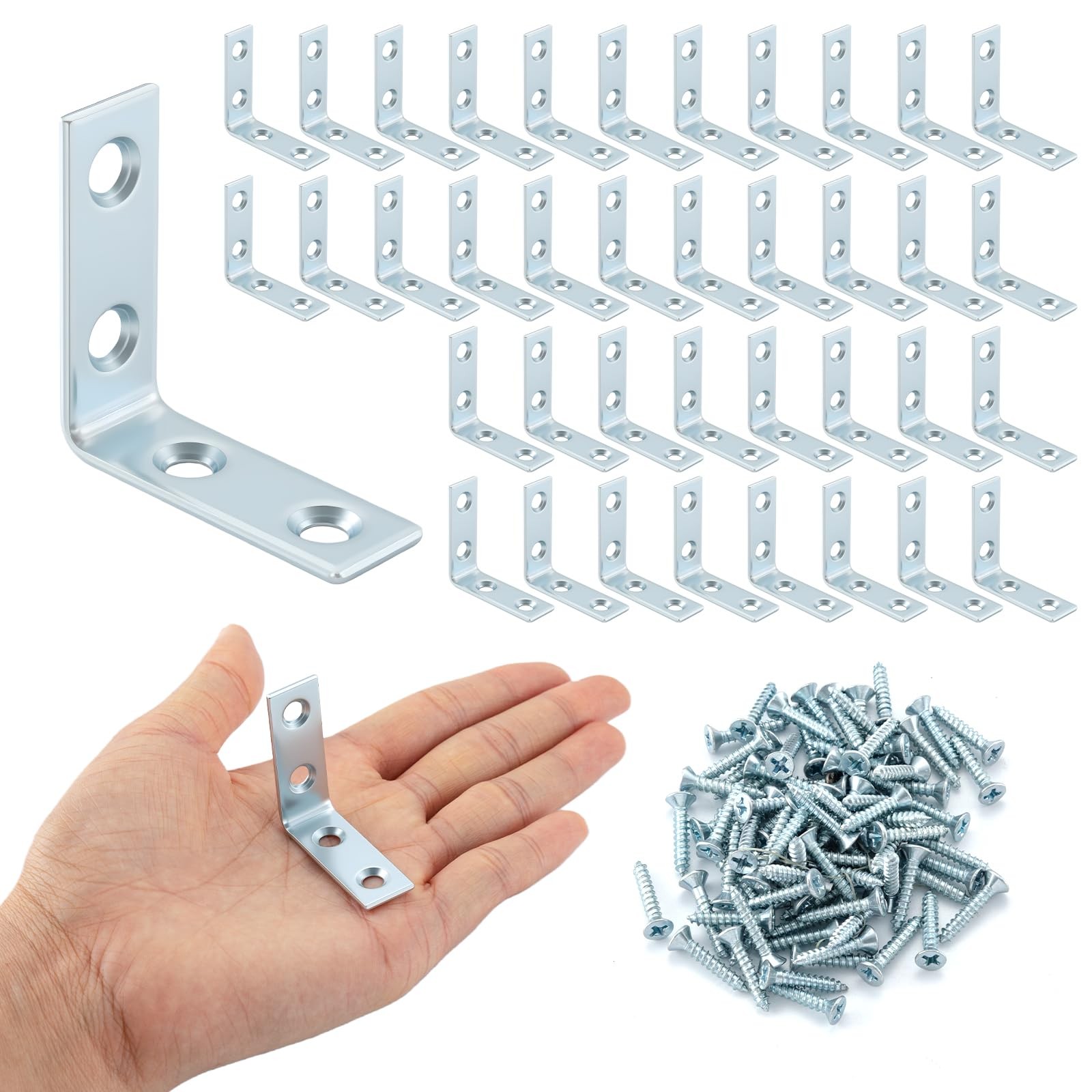40 Pack L Bracket Corner Braces Small Metal L 1-1/2 inch Zinc-40Pack Zinc gallery