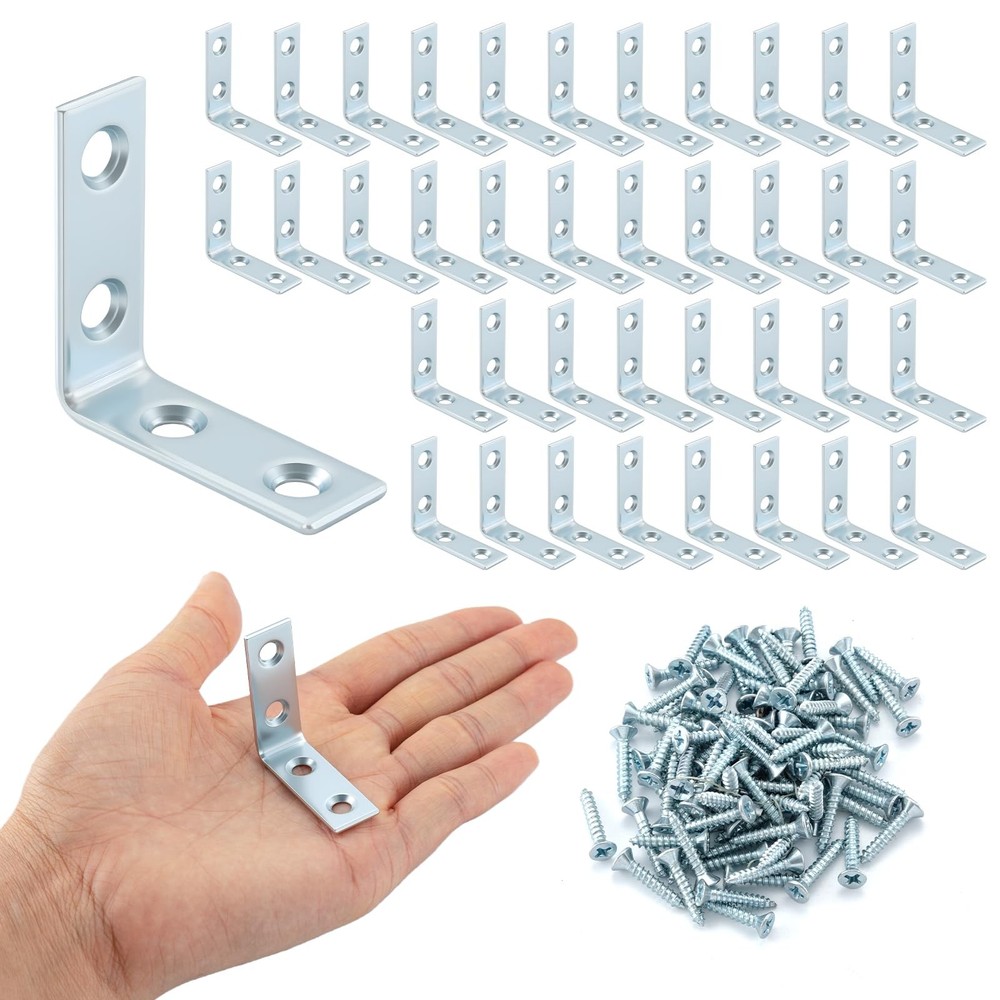 40 Pack L Bracket Corner Braces Small Metal L 1-1/2 inch Zinc-40Pack Zinc