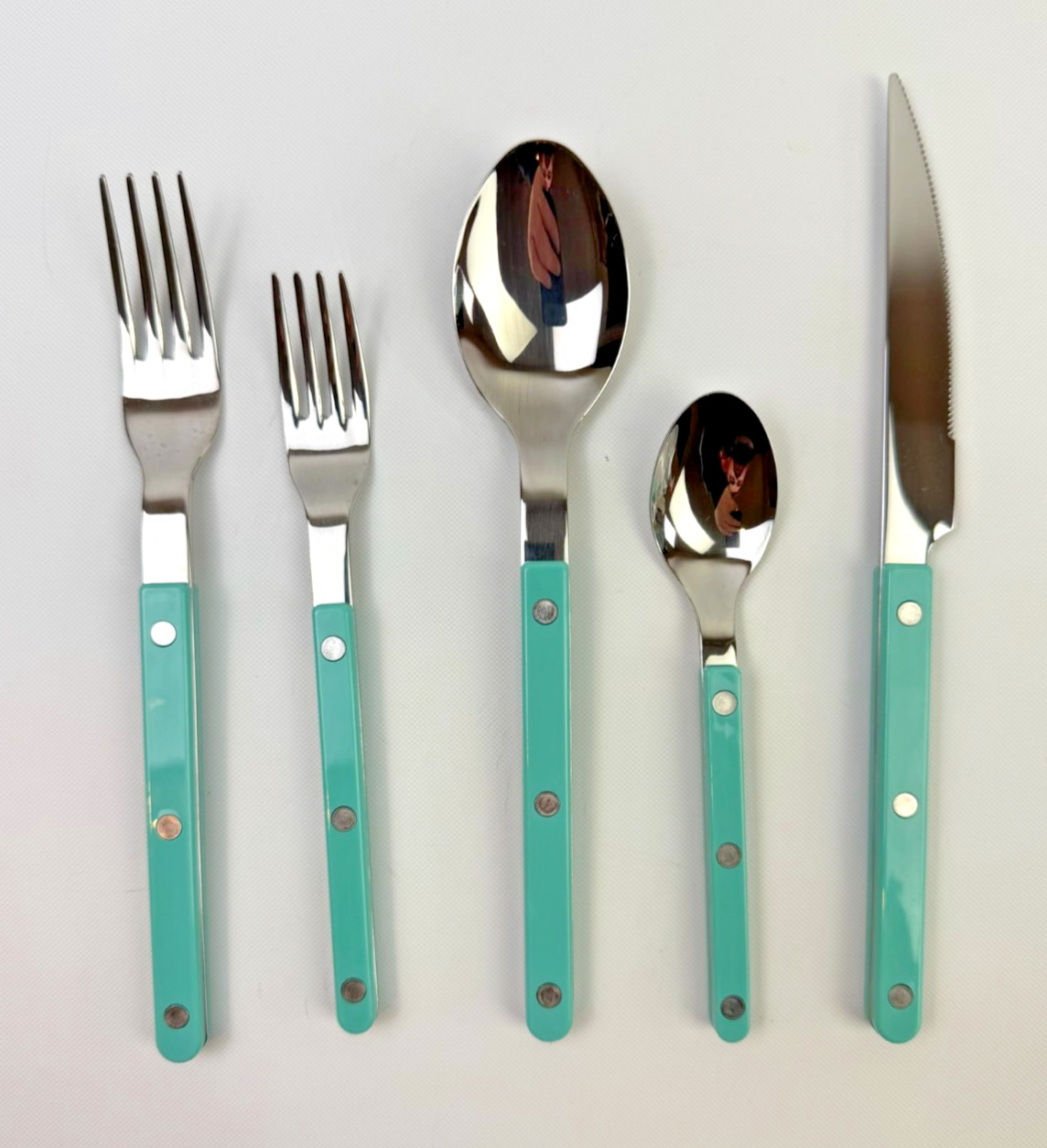 Sabre Paris 5pc Turquoise Handle Place Setting Stainless Steel Knife Spoon Fork gallery