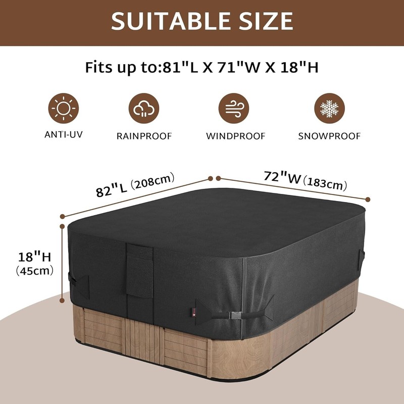 Outdoor Waterproof Rectangular Hot Tub Cover 82 X 72 Inch Fit 81 X 71 or 80 X 70 gallery