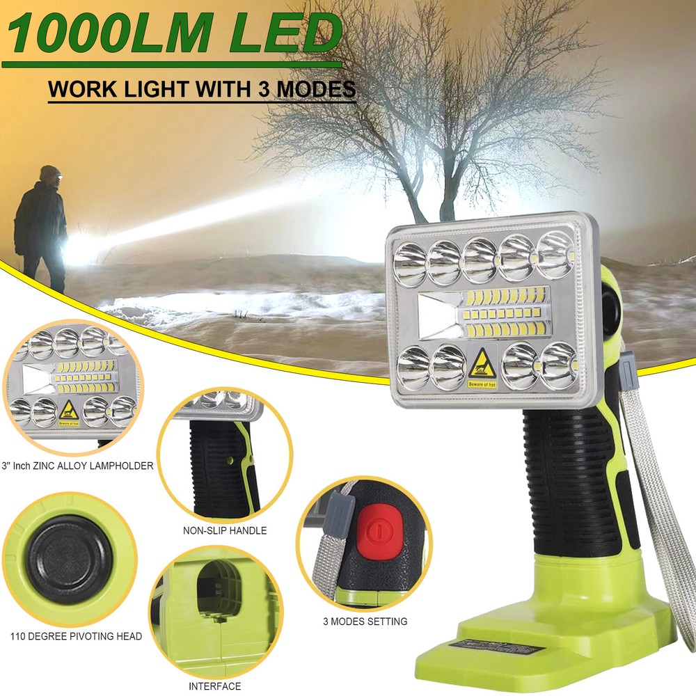 1000LM LED Work Light Torch for Ryobi 18V Max ONE+ P108 Li-ion NiCd NiMh Battery