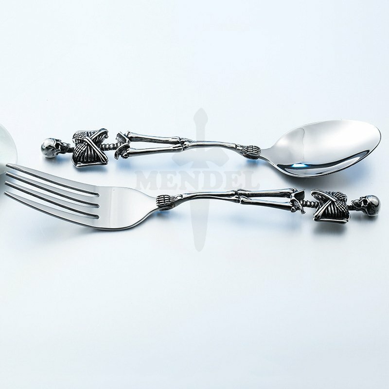Stainless Steel Halloween Kitchen Gothic Skull Fork Spoon Silverware Decor Item gallery