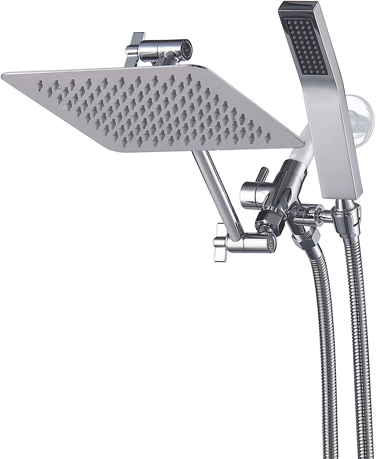 Chrome All Metal Square Shower Head Combo 8" Rain Shower Head Handheld Shower gallery