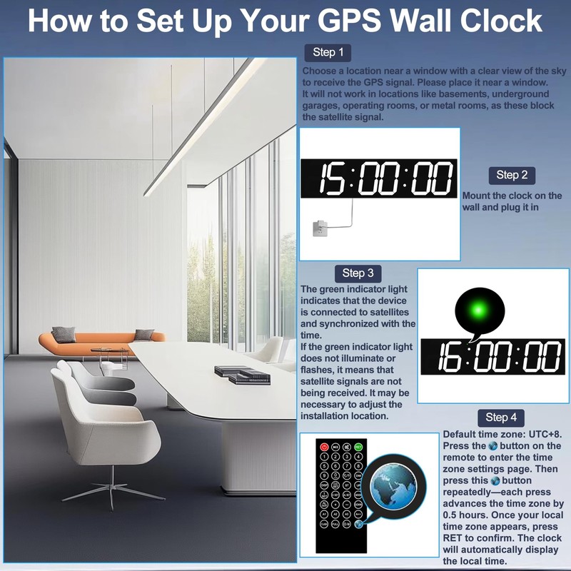 CHKOSDA Large Digital Wall Clock 28" with GPS Auto-Sync, Remote Control & Tim... gallery