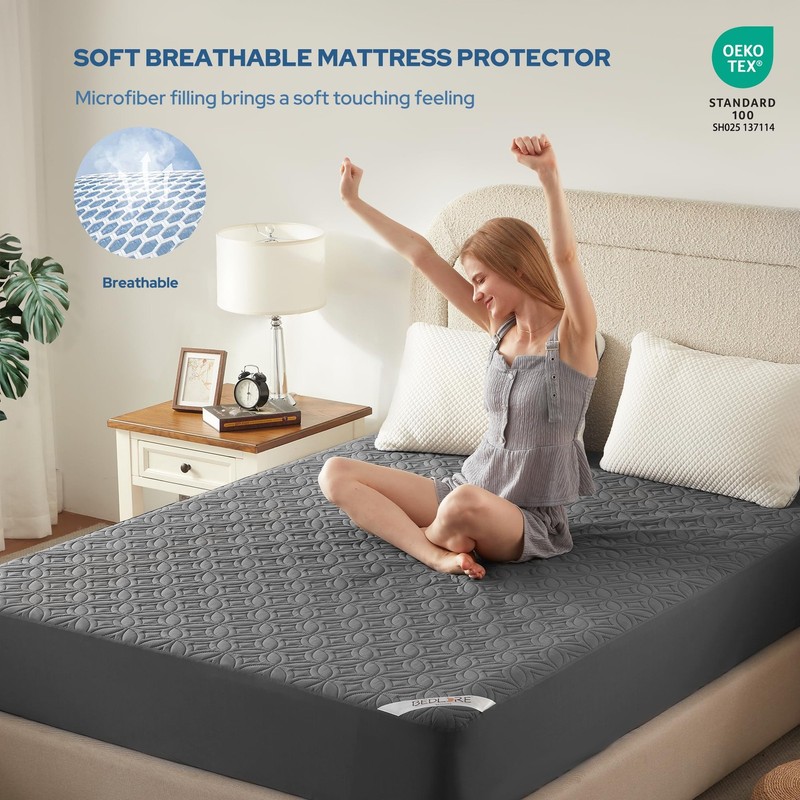 BEDLORE 2 Pack Waterproof Mattress Protector, Full Size Full, Grey gallery