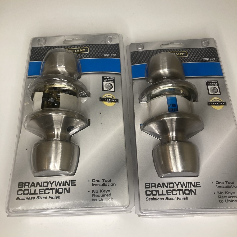 Lot Of 2 Defiant Bed & Bath Door Knobs Brandywine Stainless Steel Finish 332208